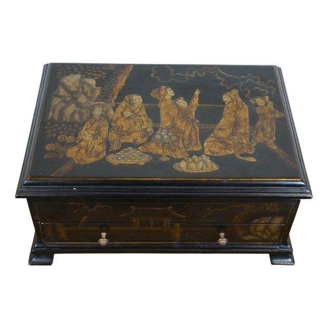 Maitland - Smith Chinese Chinoiserie Lacquered Silverware Flatware Chest Box For Sale
