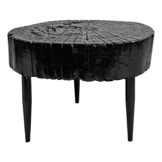 Black Burn Lacquer Stump Side Table For Sale