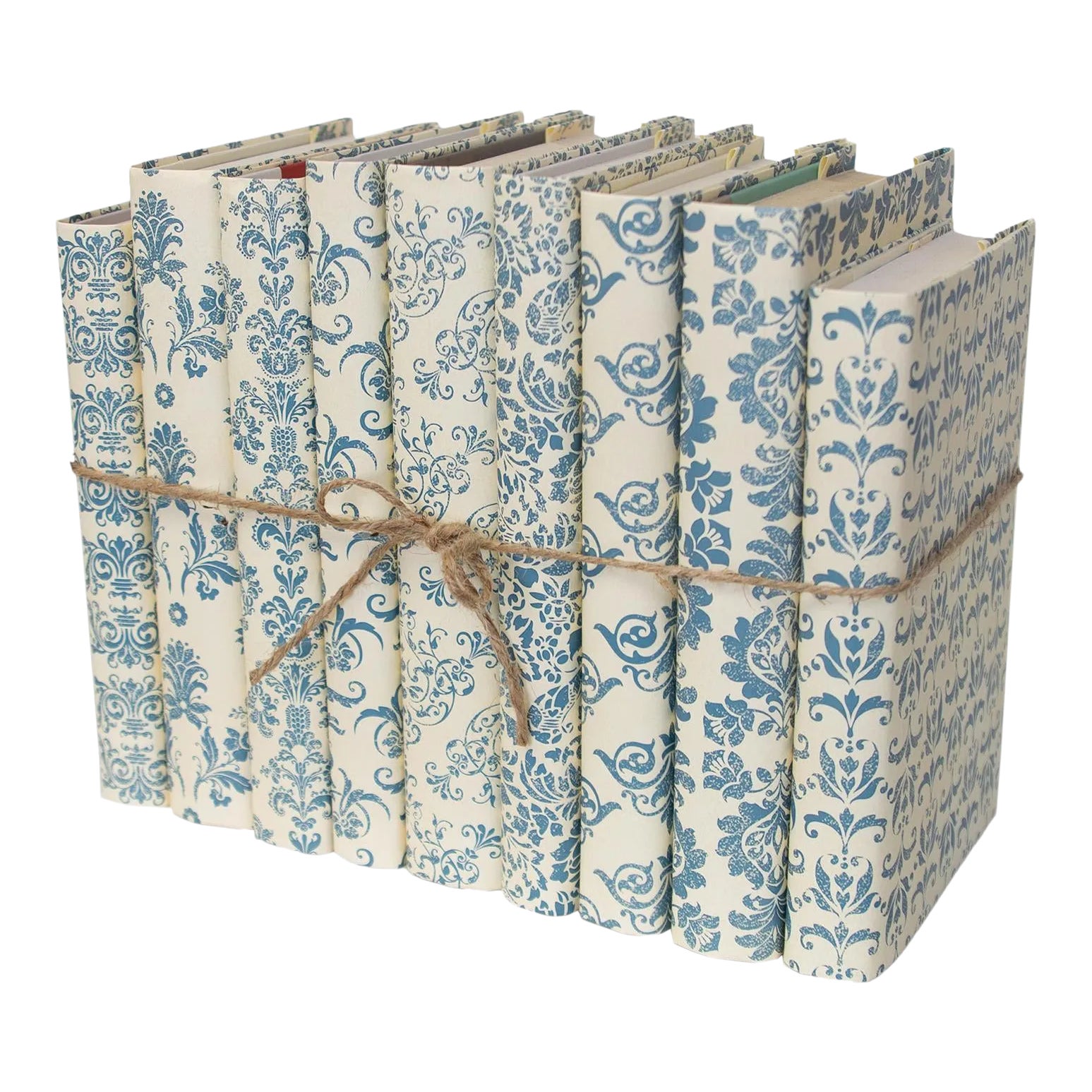Decorative Books - Blue & Cream Damask Paper Wrapped Book Bundle - 1 ...