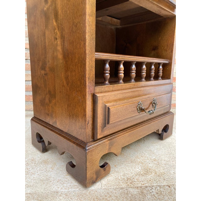 Wood 20th Spanish Nightstands With Three Drawers One Shelf And Bronze Hardware 1970s, A Pair For Sale - Image 7 of 18