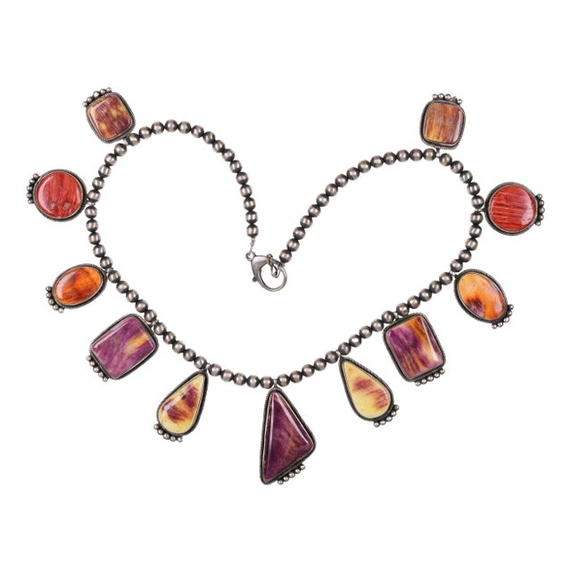 Bea Tom Navajo Spiny Oyster and Sterling Necklace For Sale