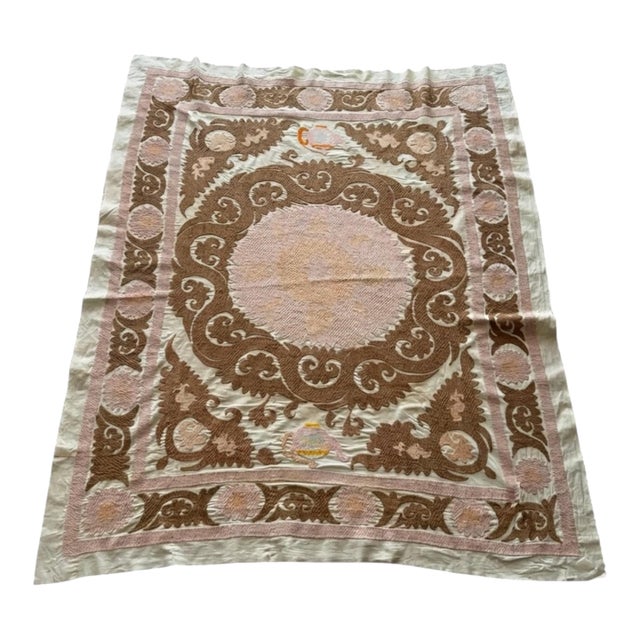 Central Asian Suzani Tablecloth - Vintage Embroidered Textile For Sale
