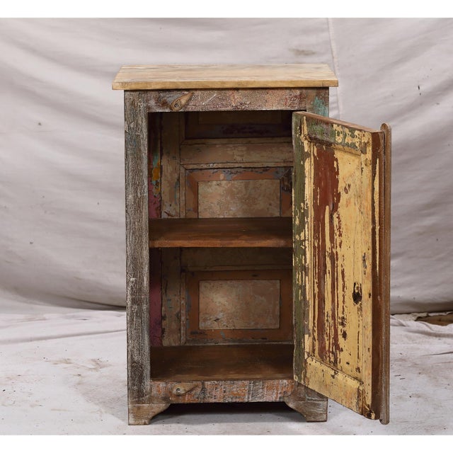 Wood Nightstand Made From Antique Indian Teakwood Architectural Elements For Sale - Image 7 of 8