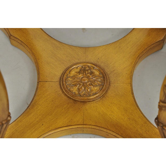 Vintage Italian Regency Round Leather Top Greek Key Carved Side Tables - A Pair For Sale - Image 13 of 15