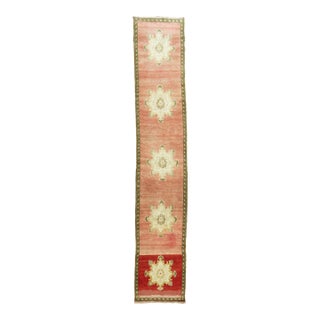 Floral Vintage Zabihi Collection Narrow Turkish Runner - 1'10" x 9'8" For Sale