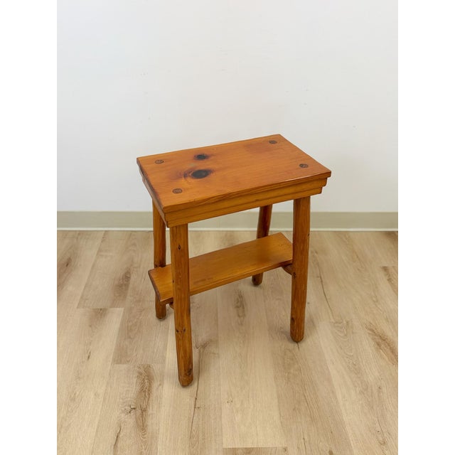 Wood Handmade Rustic Pine Side Table Shelf Dowel Joints Vintage Farmhouse Dated 1930s For Sale - Image 7 of 11