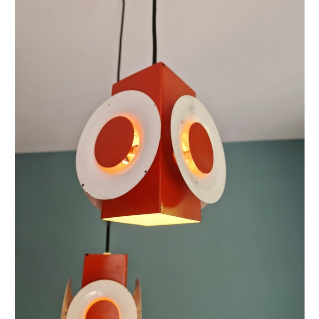 Metal Space Age Cascade Chandelier in Orange and White Lacquered Metal from Raak, 1970s For Sale - Image 7 of 17