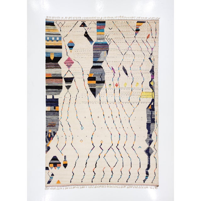 Ivory Moroccan Berber Style Handmade Abstract Wool Rug For Sale - Image 4 of 12