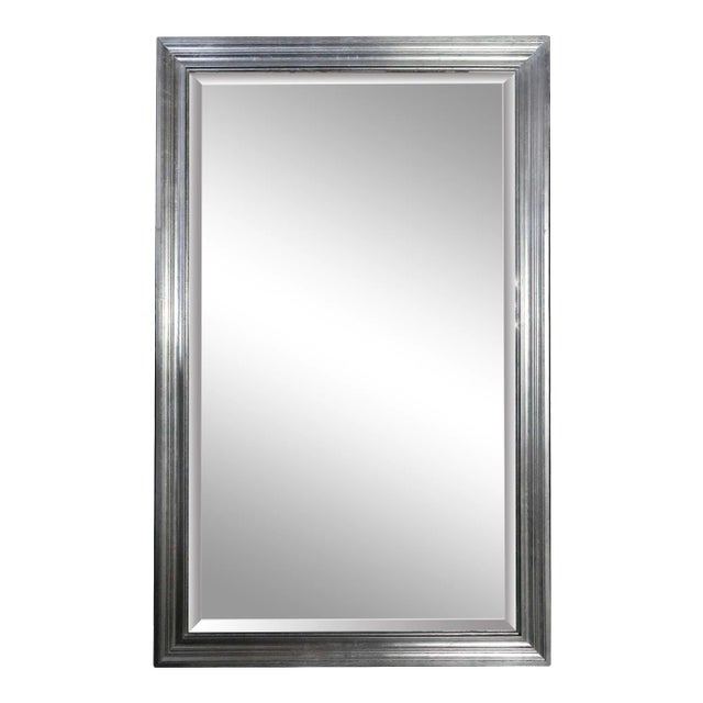 Vintage Mirror Beveled Glass With Silver Giltwood-Style Frame For Sale