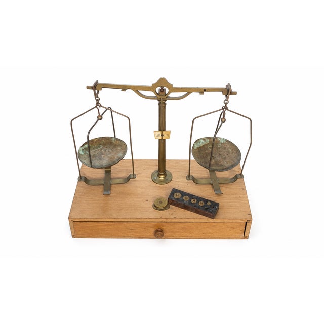 Antique French Brass Apothecary Balance Scale with Original Weights, 1890s For Sale - Image 5 of 5