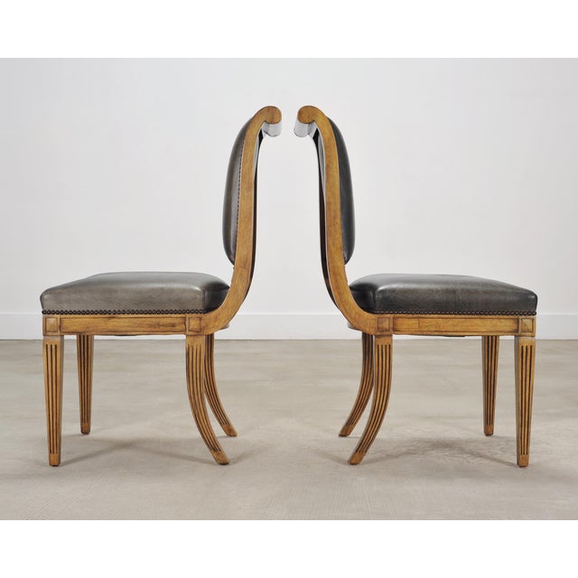 Set of Six Michael Taylor Regency Style Leather Dining Chairs For Sale In Sacramento - Image 6 of 18