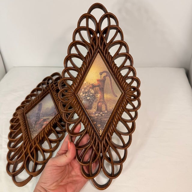 Brown Vintage 1975 Burwood Products Co Wall Plaques Set 2 Country Scenes Brown Retro For Sale - Image 8 of 10