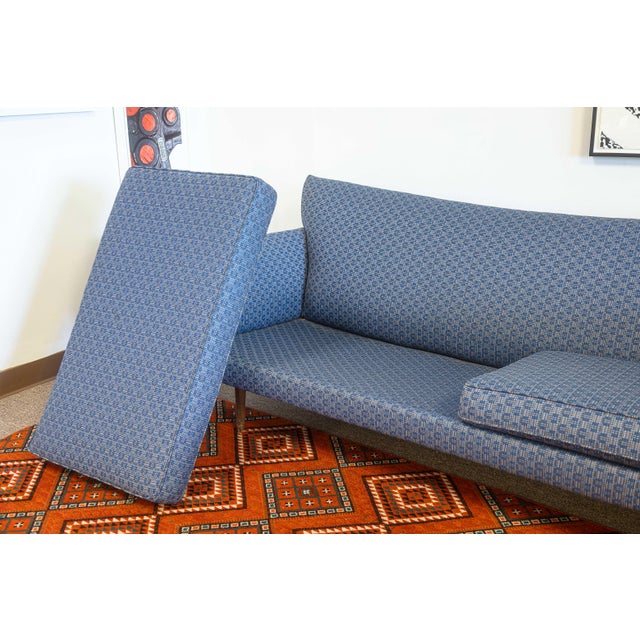 Wood Vintage Paul McCobb Pagoda Blue Fabric Mid Century Modern Sofa For Sale - Image 7 of 8