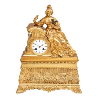 French Empire Gilt Bronze Figural Clock, Ca. 1840 For Sale