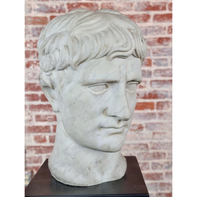 Stone Antique Marble Head of a Roman Emperor With Stand For Sale - Image 7 of 10