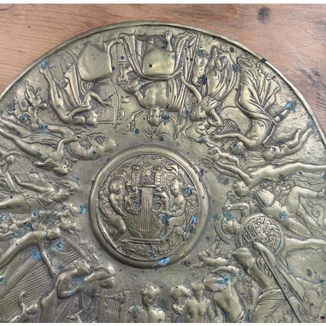 Metal Gilt Bronze Tondo with Mythological Decoration The Arts and the Muses, 19th Century For Sale - Image 7 of 9