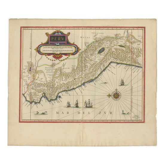 Antique Hand-Colored Map of Peru from Blaeu, 1642 For Sale