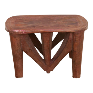Handcarved Nupe Side Table, Geometric Top
