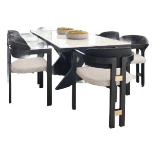 Conan 71" Long Black Dining Table Set for 6 with Black and White Chairs For Sale