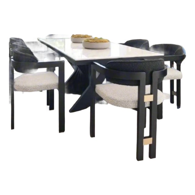 Conan 71" Long Black Dining Table Set for 6 with Black and White Chairs For Sale