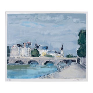 "Bord De Fleuve" Impressionist Landscape of Riverside Paris, Lithograph on Paper by Jacques Voyet For Sale