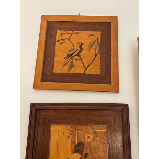 Set of 4 Dated 1965 Wood Marquetry Wall Art Panels For Sale - Image 10 of 12