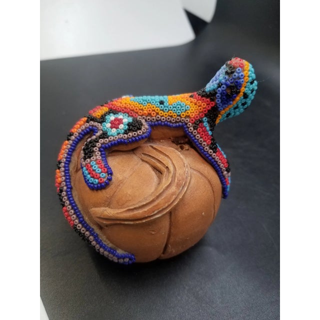Huichol, Lizard, Beadwork, Decor, Mexican, on Pottery