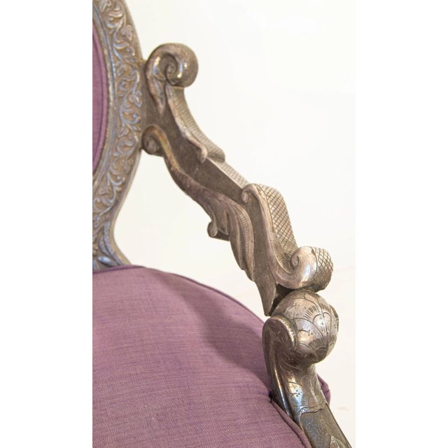 English Antique Anglo-Indian Silver-Clad Repoussé Throne Armchair, India, Circa 1890 For Sale - Image 3 of 12