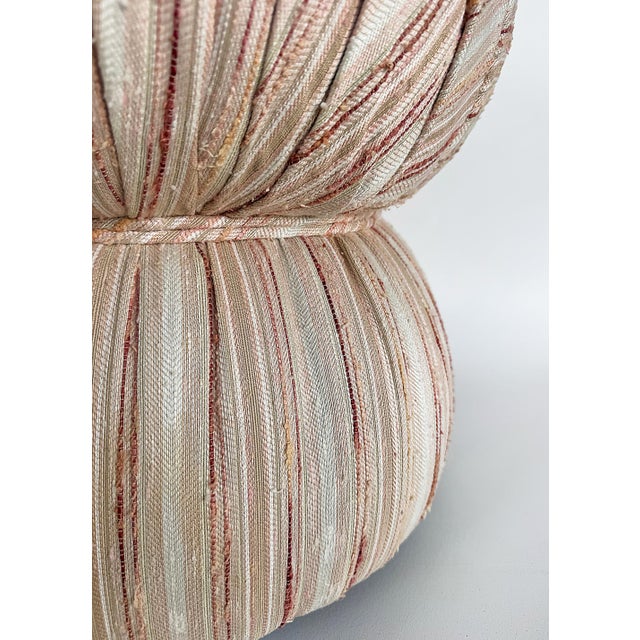 Vintage Boho Upholstered and Cinched Pouf on Casters For Sale - Image 4 of 7