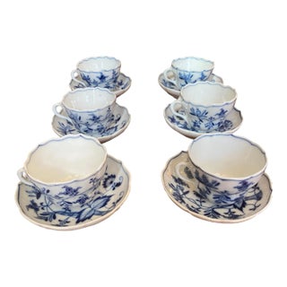 Antique Blue Onion Meissen Teichert Set of Teacups for 6 - 12 Pieces For Sale