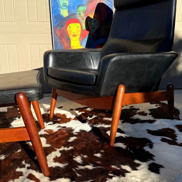 Black Epic Danish Madsen and Schubell Lounge and Ottoman For Sale - Image 8 of 12