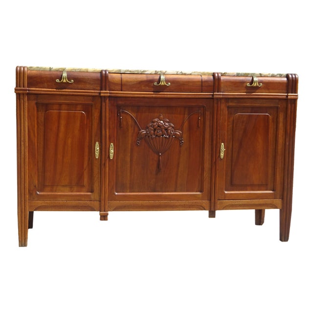 Vintage Art Deco Sideboard in Walnut and Marble, 1920s For Sale