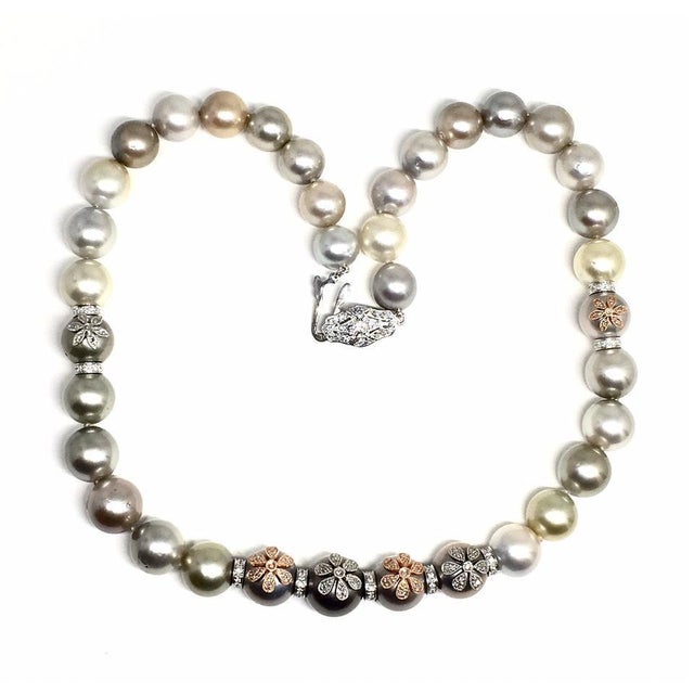 Metal Diamond South Sea Pearl Necklace Certified For Sale - Image 7 of 9