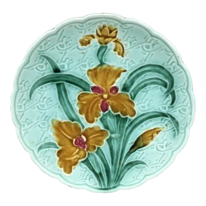 Small German Majolica Iris Plate Circa 1900