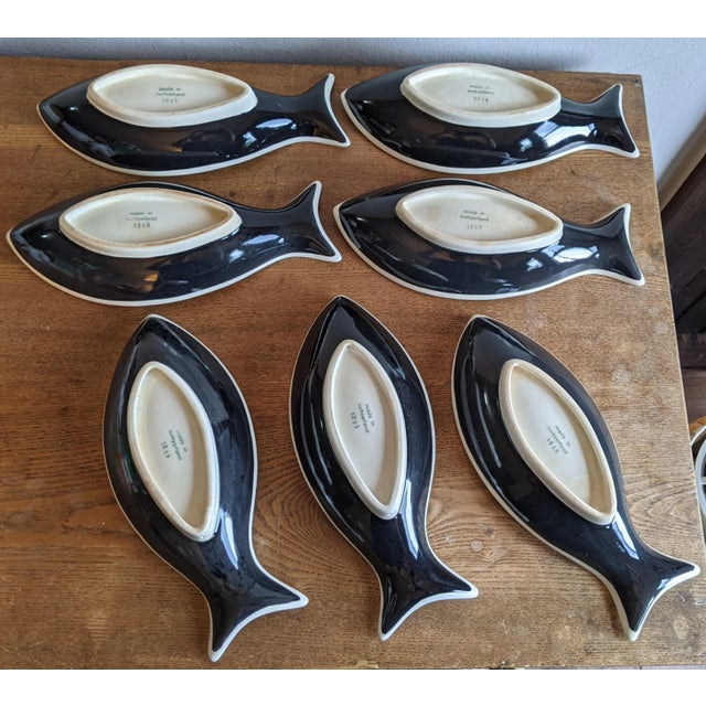 Mid-Century Modern Vintage Color Blocked Swiss Ceramic Fish Snack Plates or Wall Art - Set of 7, Made in Switzerland For Sale - Image 3 of 12