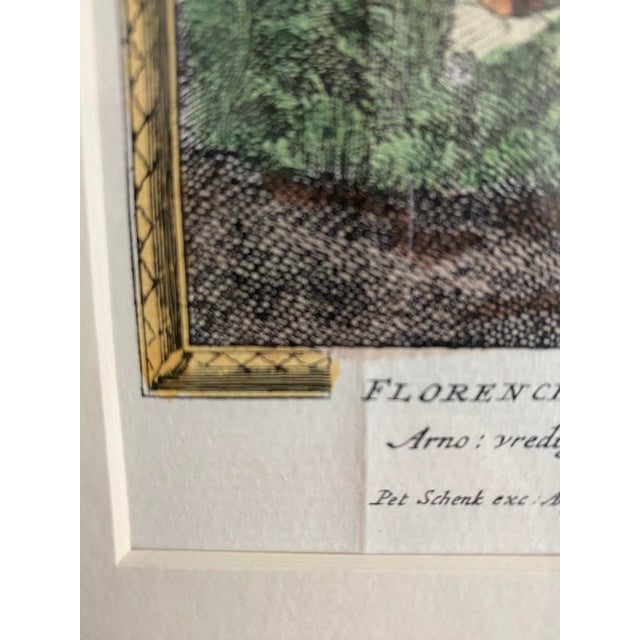 18th Century Hand Colored Copper Plate Engraved Print of Florence, Tuscany on the River Arno by Printmaker Peter Schenk (1660-1711) For Sale - Image 5 of 9