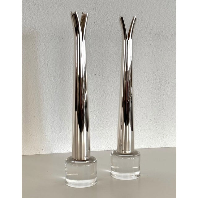Glass and Silver-Plated Solifleur Vases by Lino Sabattini, Set of 2 For Sale - Image 13 of 17
