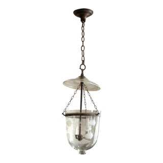 19th Century Anglo-Indian Style Etched Glass Bell Jar Hundi Lantern. For Sale