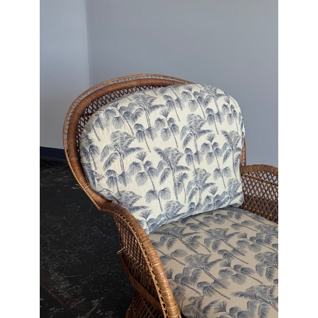 Vintage Boho Peacock Wicker Chaise With Tropical Cushions For Sale - Image 4 of 18