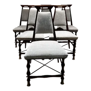 1950s Frank Kyle Set of Six Gray Dining Chairs Sculptural Mexican Mahogany