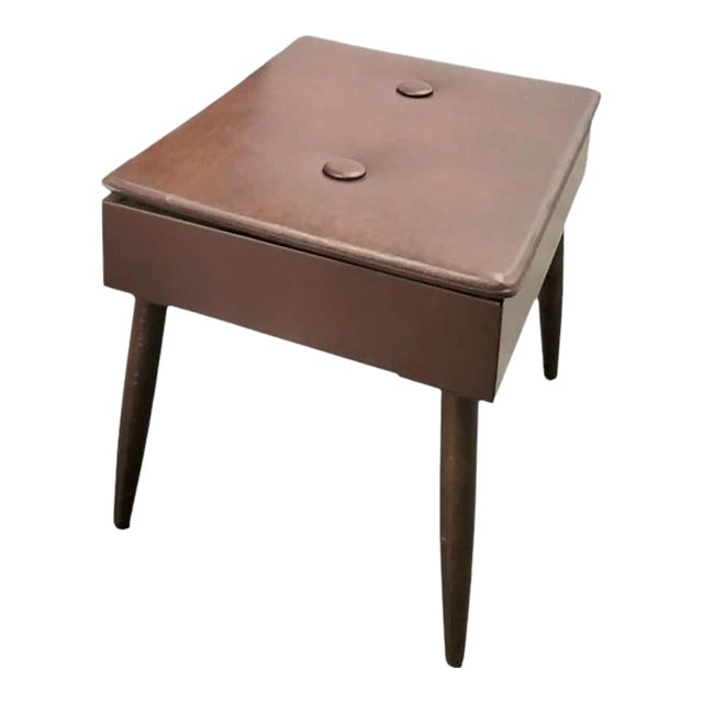 Vintage Midcentury Modern Mens Brown Faux Leather Valet Wardrobe Hanger Storage Chair For Sale