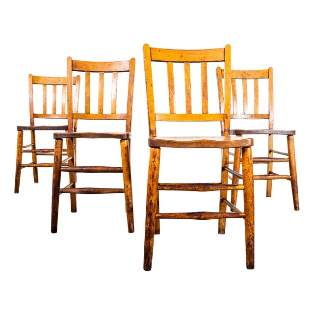Vintage Elm Chapel Dining Chairs, 1940s, Set of 4 For Sale
