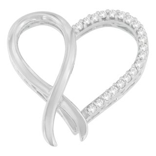 .925 Sterling Silver 1/4 cttw Round Cut Diamond Ribbon and Heart Accent Pendant Necklace (H-I, I2-I3) For Sale