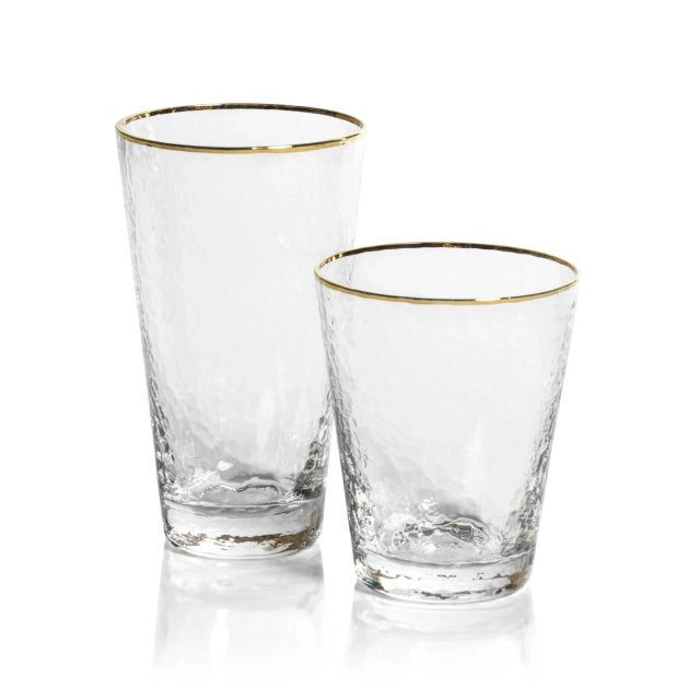 Mid-Century Modern Negroni Hammered Tapered Double Old Fashioned Glass W/ Gold Rim - Set of 4 For Sale - Image 3 of 4