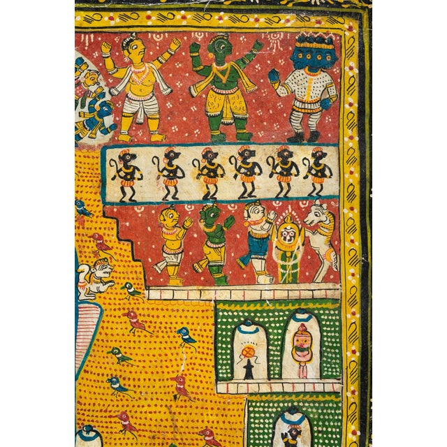 19thC Jain Painting India Orissa Indian Natural Pigments Oil on Canvas Antique Polychrome For Sale - Image 12 of 12