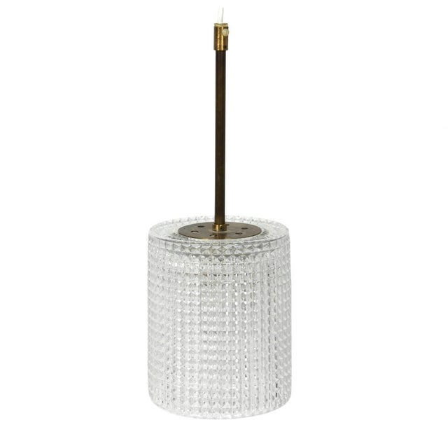 Mid-Century Modern 1960s Scandinavian Carl Fagerlund Textured Glass and Brass Pendant For Sale - Image 3 of 9