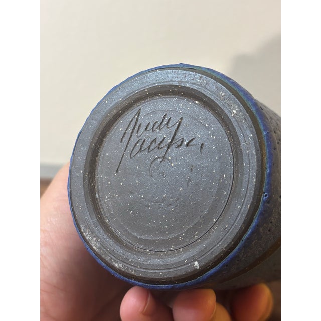 Mid 20th Century Vintage Mid-Century Modern Cobalt Lava Glaze Studio Vase Signed For Sale - Image 5 of 6