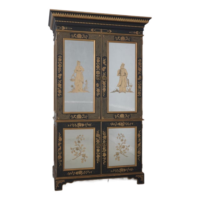 Ej Victor Chinoiserie Eglomise Mirror Door Bar Cabinet For Sale