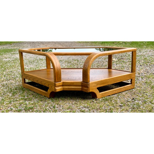 Wood 1980s Post Modern Lou Hodges Inspired Oak & Smoked Glass Living Room Set by the Stratford Company For Sale - Image 7 of 12