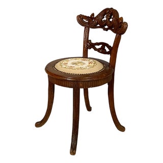 Italian 19th Century Style Chair in Wood and Embroidered Fabric, 1930s For Sale